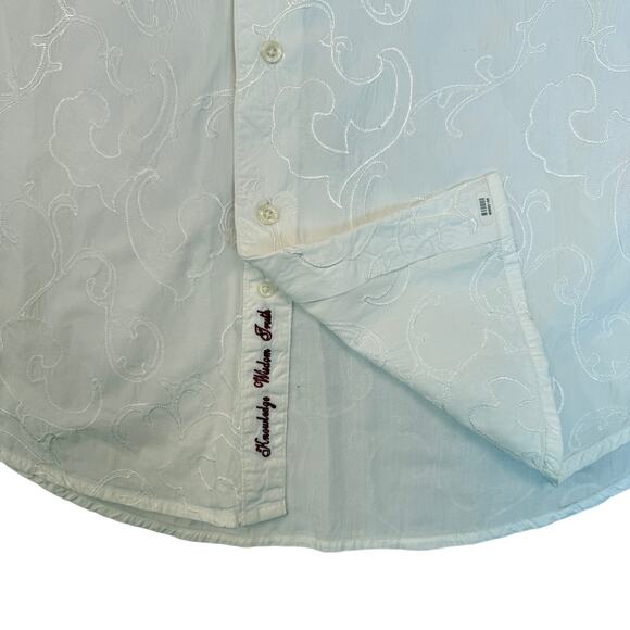 Robert Graham White Mens Embroidered Blue Flip Cuff Button Up Long Sleeve Shirt - Picture 7 of 11